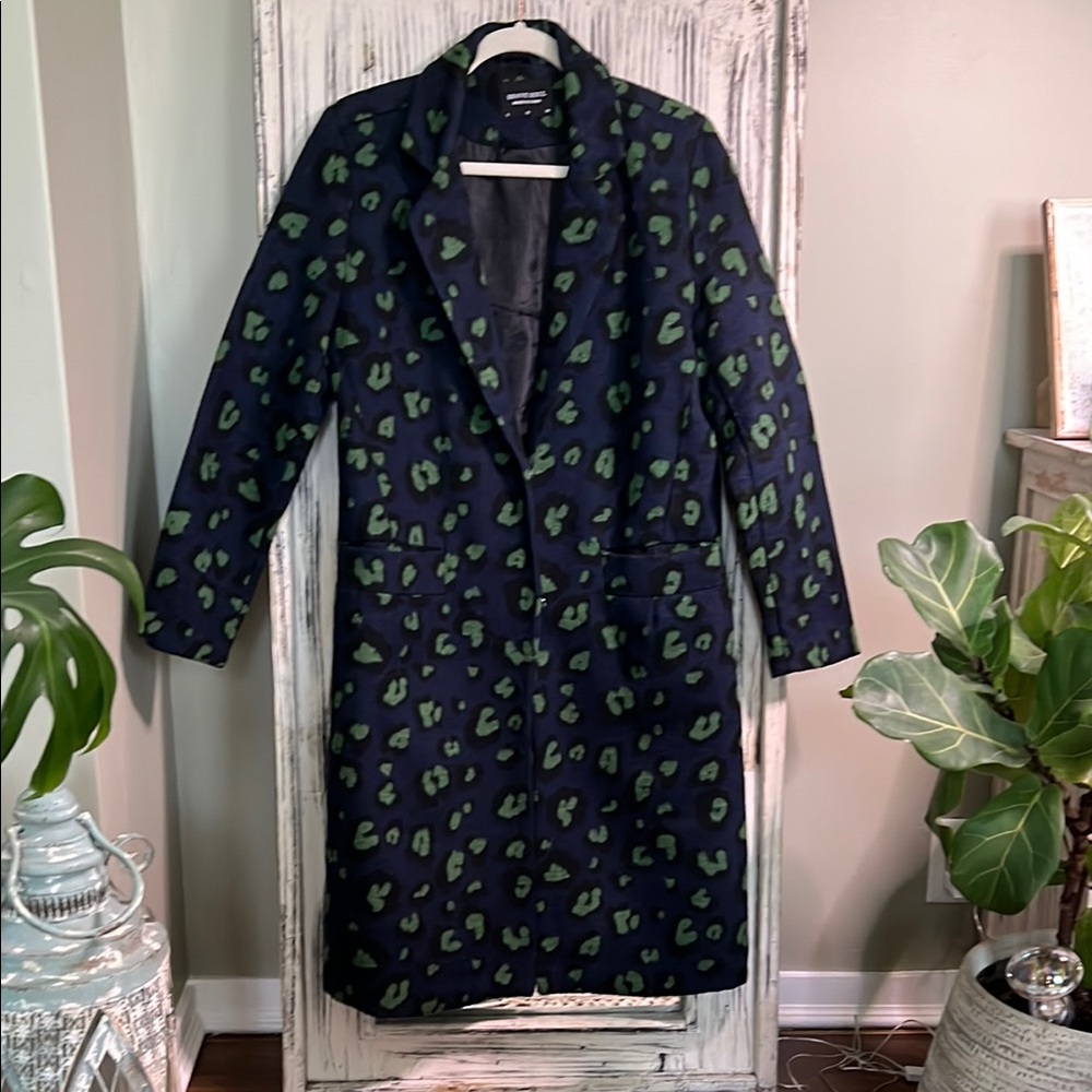 BRAVE SOUL Women's Green Leopard Print Coat